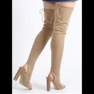 Public Desire Peep Toe Sock Fit Boots In Nude ws9